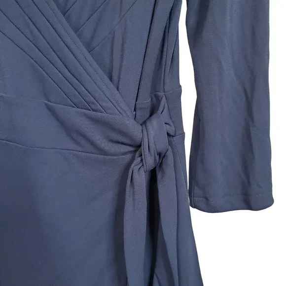 Isaac Mizrahi Target Sz M Dress Wrap Midi Flowy Knit Ribbon Tie Long Sleeve Blue - Picture 11 of 12